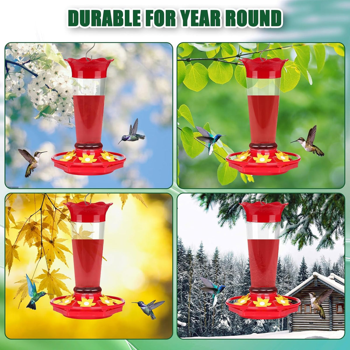FEED GARDEN 10oz Plastic Hummingbird Feeders for Outdoors - 2 Pack, Ant & Bee Proof, 6 Feeding Ports, Easy Clean Red Nectar Feeders for Outside Hanging, Gifts for Mom