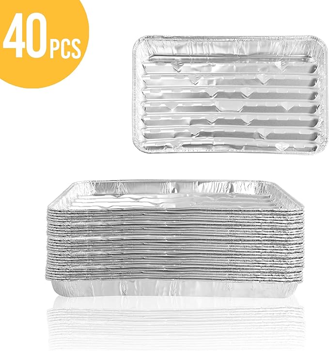 40 Pack Disposable Aluminum Broiler Pan 13 x 9 x 1 inch Aluminum Foil Grill Pans, Disposable Foil Baking Sheet Pans for Oven, Baking, BBQ, Takeout