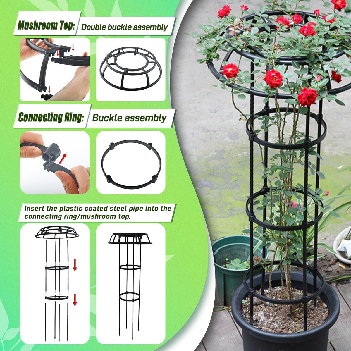 Garden Trellis for Climbing Plants Outdoor,41.3 Inch Mushroom Top Trellis for Climbing Plants, Rustproof Metal Plant Flower Trellises for Vine Rose Flower Tomato Support Outdoor Indoor,1 Pack