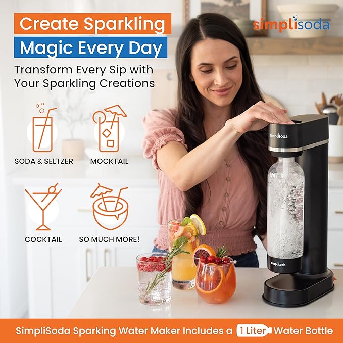 Simpli Soda BLÜ Sparkling Water Maker, Premium Soda Streaming Machine, Carbonated Water Machine and Soda Maker - Black (No CO2 Cylinder Included)