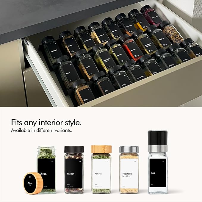 KIVY Spice Jars with Labels [24x 4oz] Glass Seasoning Containers with Airtight Lids for Organization - Empty Square Bottles for Spices & Seasonings with Shaker Lids - Spice Containers Wood Bamboo