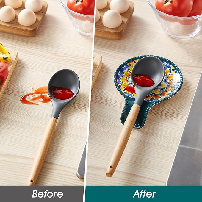 vancasso Ceramic Spoon Rest for Stove Top, 7.7 Inch Cooking Spoon Holder for Kitchen Counter Decor, Spoon Holder for Coffee Spoon Rest, Spoon Cradle, Spatula, Spoons or Tongs, Decorations, Green