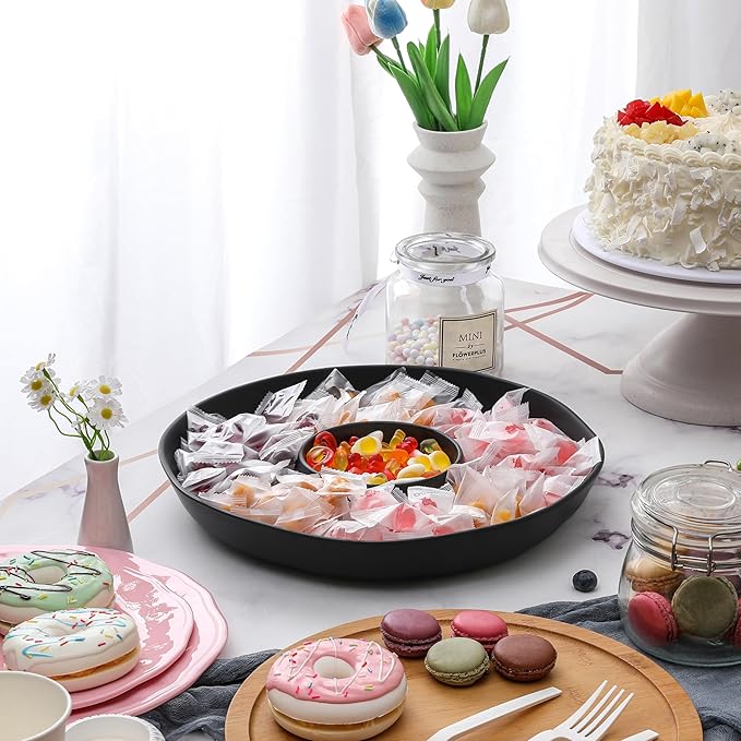 Chip and Dip Serving Set Divided Serving Platter Appetizers and Cheeses Serving Tray White Compartment Dishes for Party, Christmas, Dessert, Fruit, Candy, 13-inch Set of 2