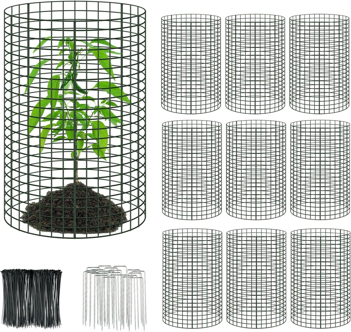 10 Packs 24"x 12" Large Wire Plant Protectors Wire Plant Cages Mesh Plant Cage Chicken Wire Cloche with Ground Stakes and Nylon Ties Protect Plants,Garden,Shrubs and Vegetables from Animals-30PCS