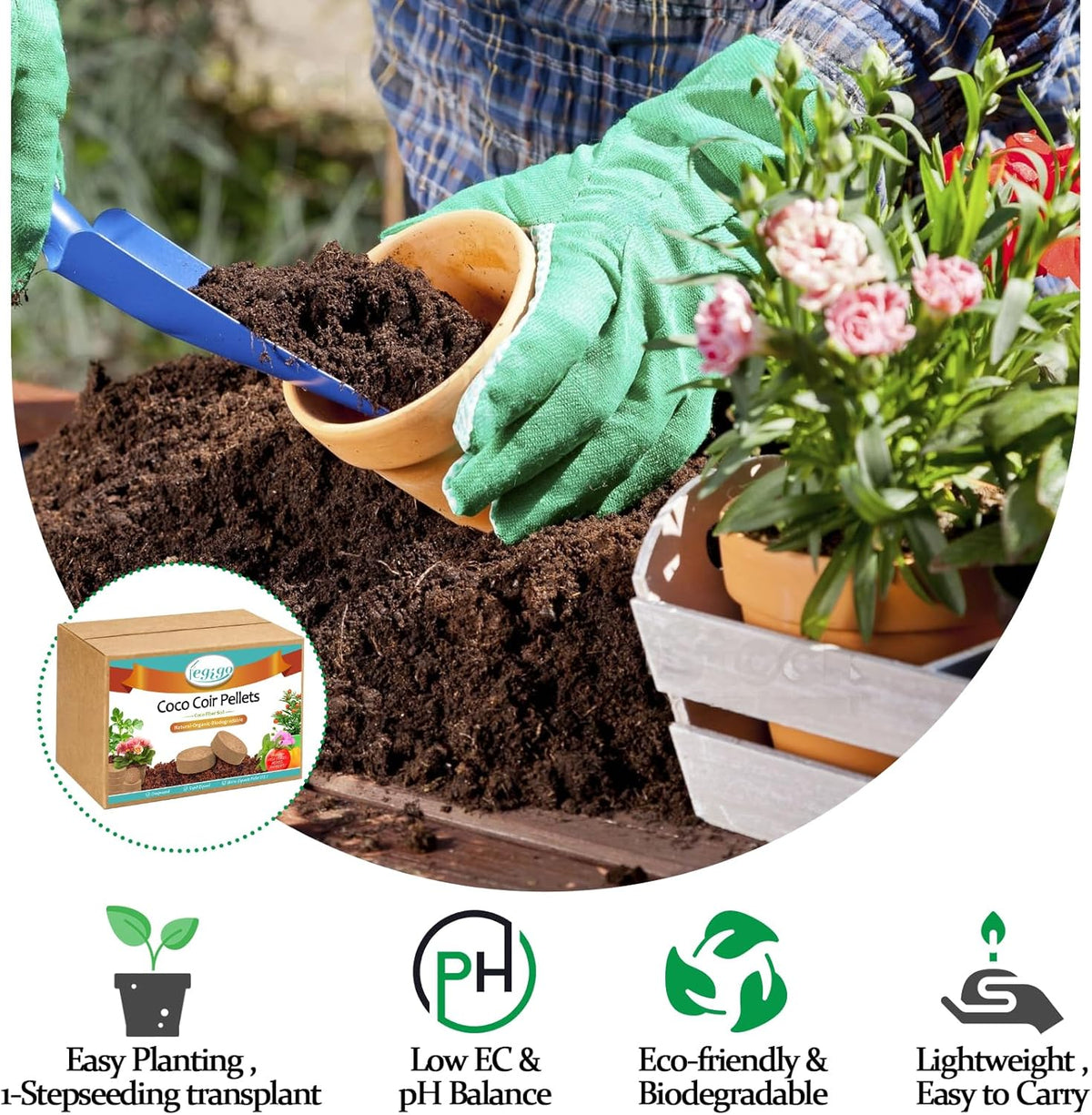 Legigo 50 Pcs 40mm Organic Coco Coir Pellets for Plants- Compressed Coconut Coir Potting Soil, Coco Fiber Pellets Coco Coir Soil for Planting, Garden, Bonsai, Herbs, Flower & Vegetables