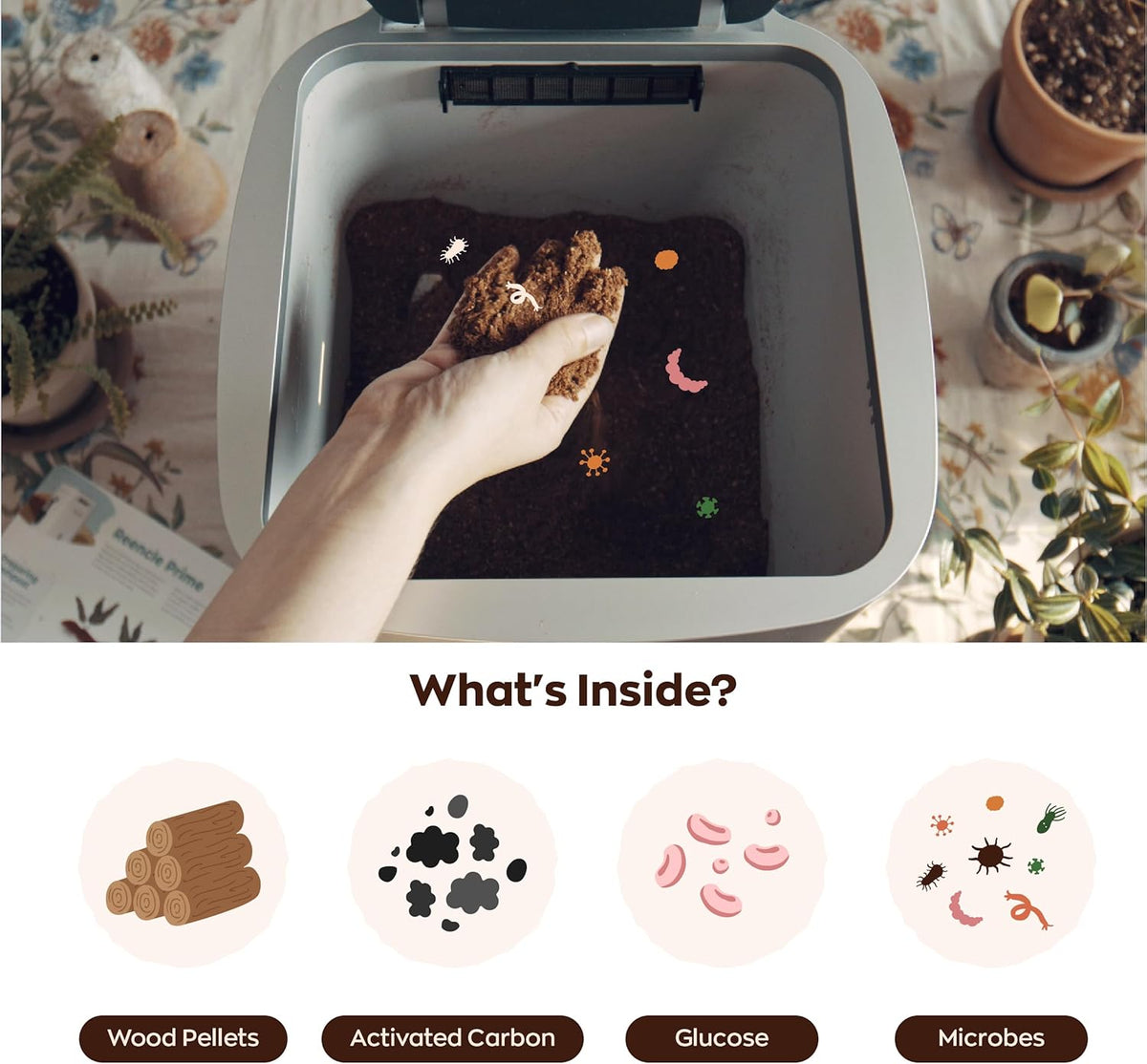 Prime Electric Composter - 14L Kitchen Composter, Decomposes Up to 2.2 lbs Food Waste Daily, Odorless Indoor Composting with Whisper-Quiet Technology & Rapid Decomposition (White)