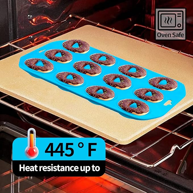 12 hole Silicone Donut Pan, Bite Size Silicone Donut Molds for baking, Mini Donut Mold Heat Resistant, Mini Donut Pan for baking Donuts, Muffin, Cake Biscuit Bagels, Non-stick Bottom, Dishwasher Safe