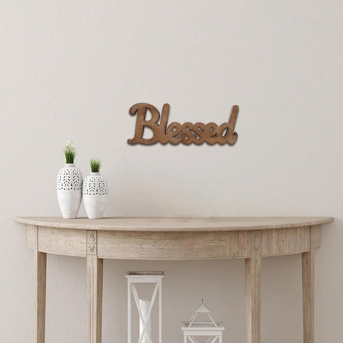 Farmhouse Blessed Signs for Home Decor 15 inches, Hanging Handmade Rustic Blessed Wall Decor, Wooden Signs for Tabletop Mantel Shelf Entryway Wedding Thanksgiving Christmas