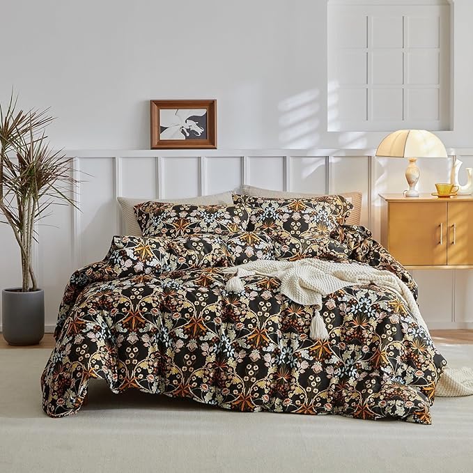 Vintage Floral Comforter Set Twin XL Botanical Flowers Pattern Paisley Comforter with 2 Pillowcases Soft Fluffy Lightweight Floral Bedding Set Vibrant Bohemian Flowers Comforter Set for All Seasons