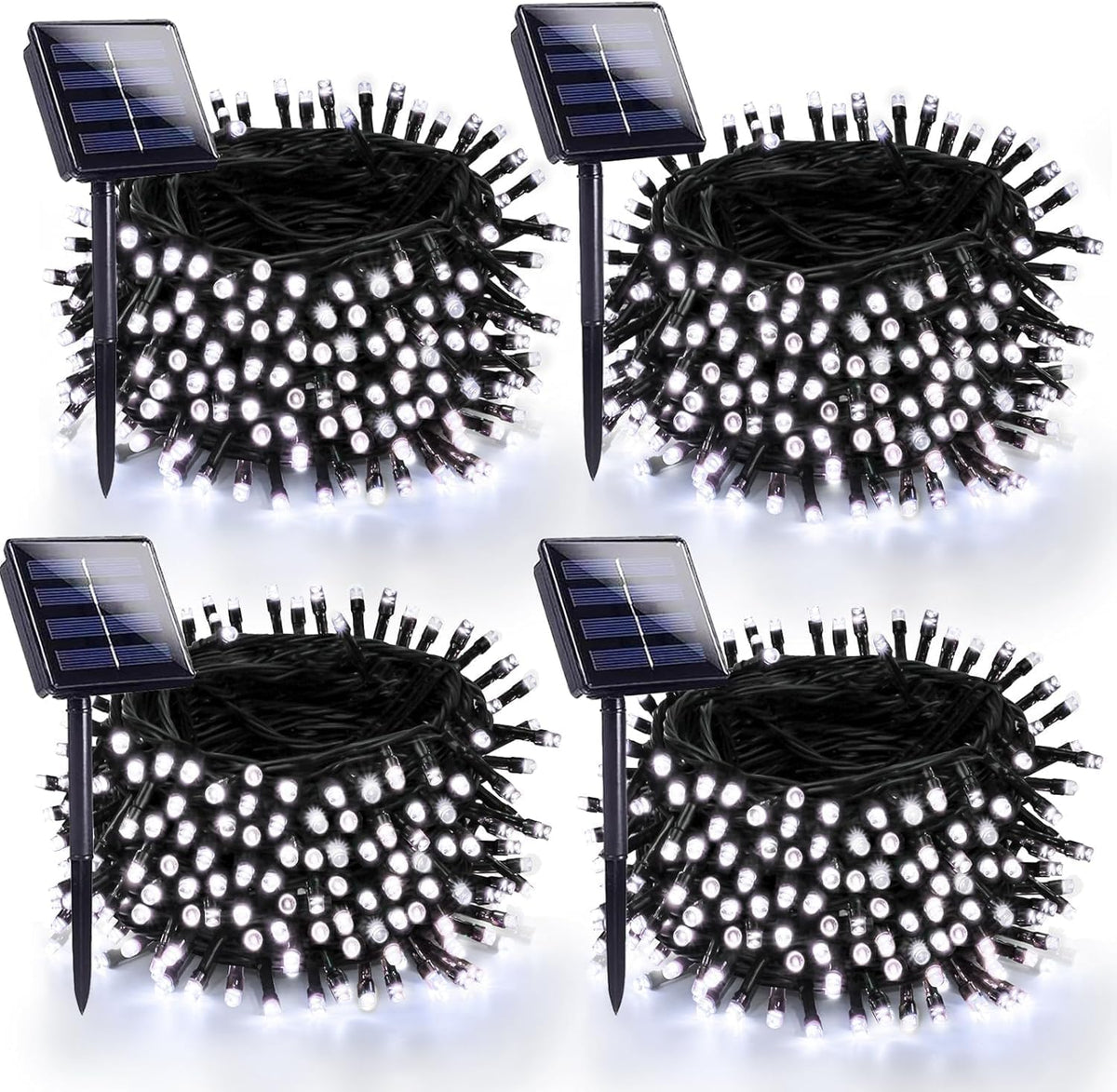 4 Pack 180FT Solar Christmas Lights Outdoor Waterproof, Super Bright 320 LED Solar String Lights with 8 Lighting Modes, Green Wire Twinkle Tree Light for Outside Xmas Party Decorations (Cool White)