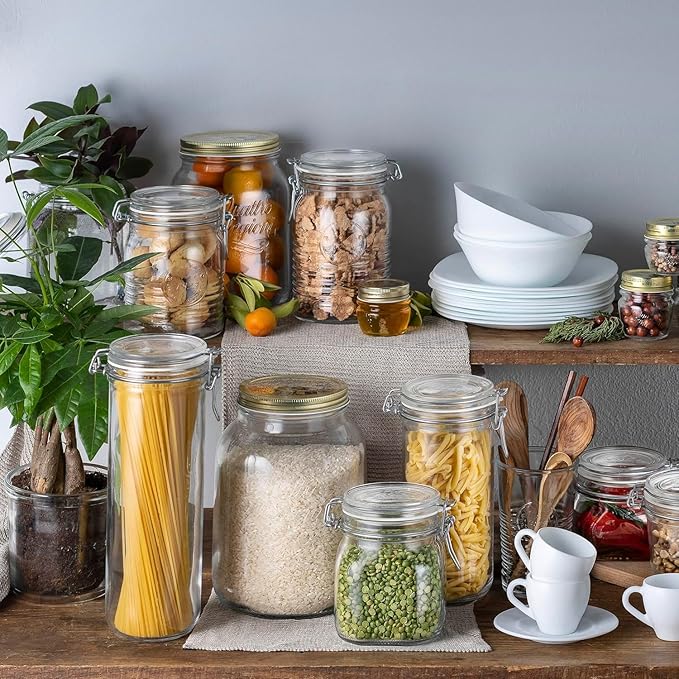 Bormioli Rocco Fido Cylinder 33.75 oz Airtight Glass Canister (Set of 2) - BPA Free Ingredient Storage Jar - Ideal for Fermentation, Pantry Organization, Canning, Kitchen Essentials - Dishwasher Safe