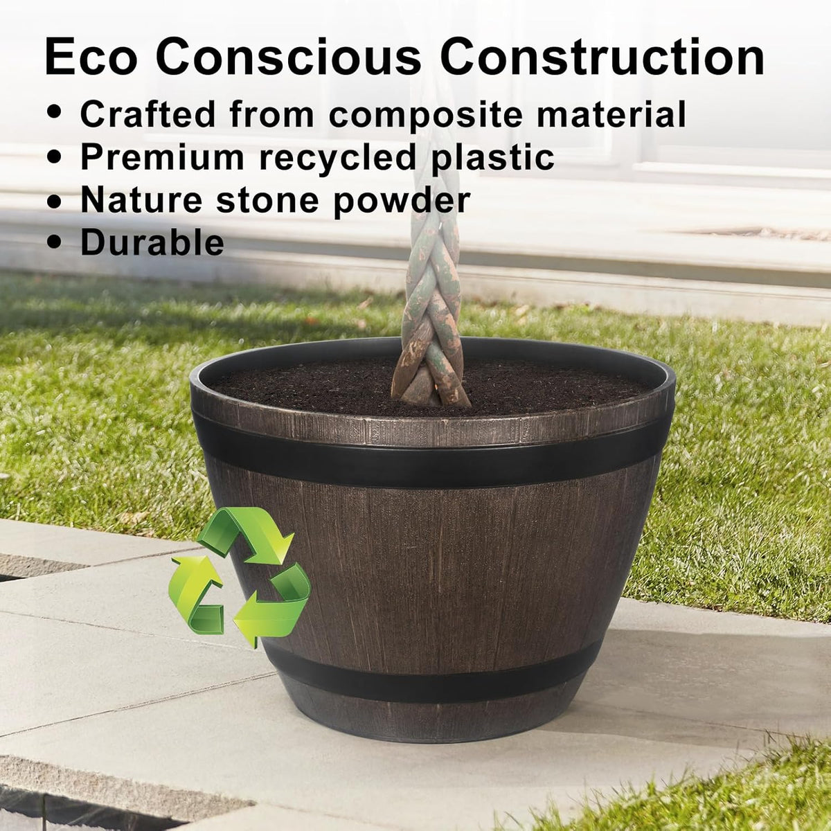 Large Whiskey Barrel Planter for Outdoor Plants - Flower Pots Garden Wine Barrel Planter Outdoor - 21" D x 15" H