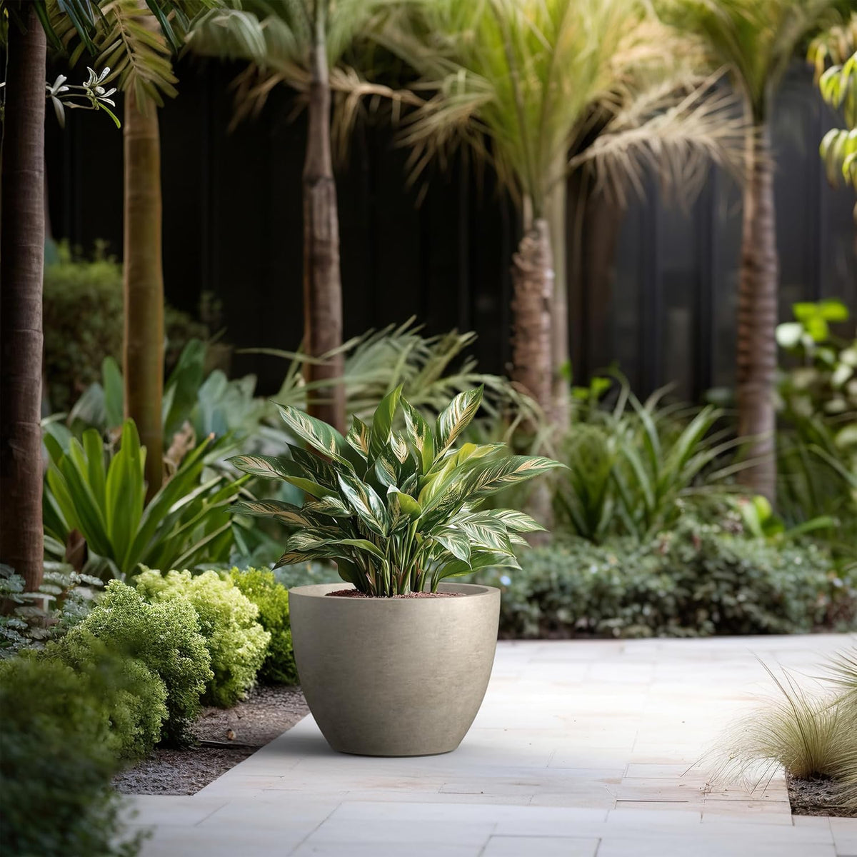 Kante 17.3 Inch Round Concrete Planter - Classic Large Indoor/Outdoor Plant Pot with Drainage Hole and Rubber Plug, Suitable for Gardens and Patios, Weathered Concrete