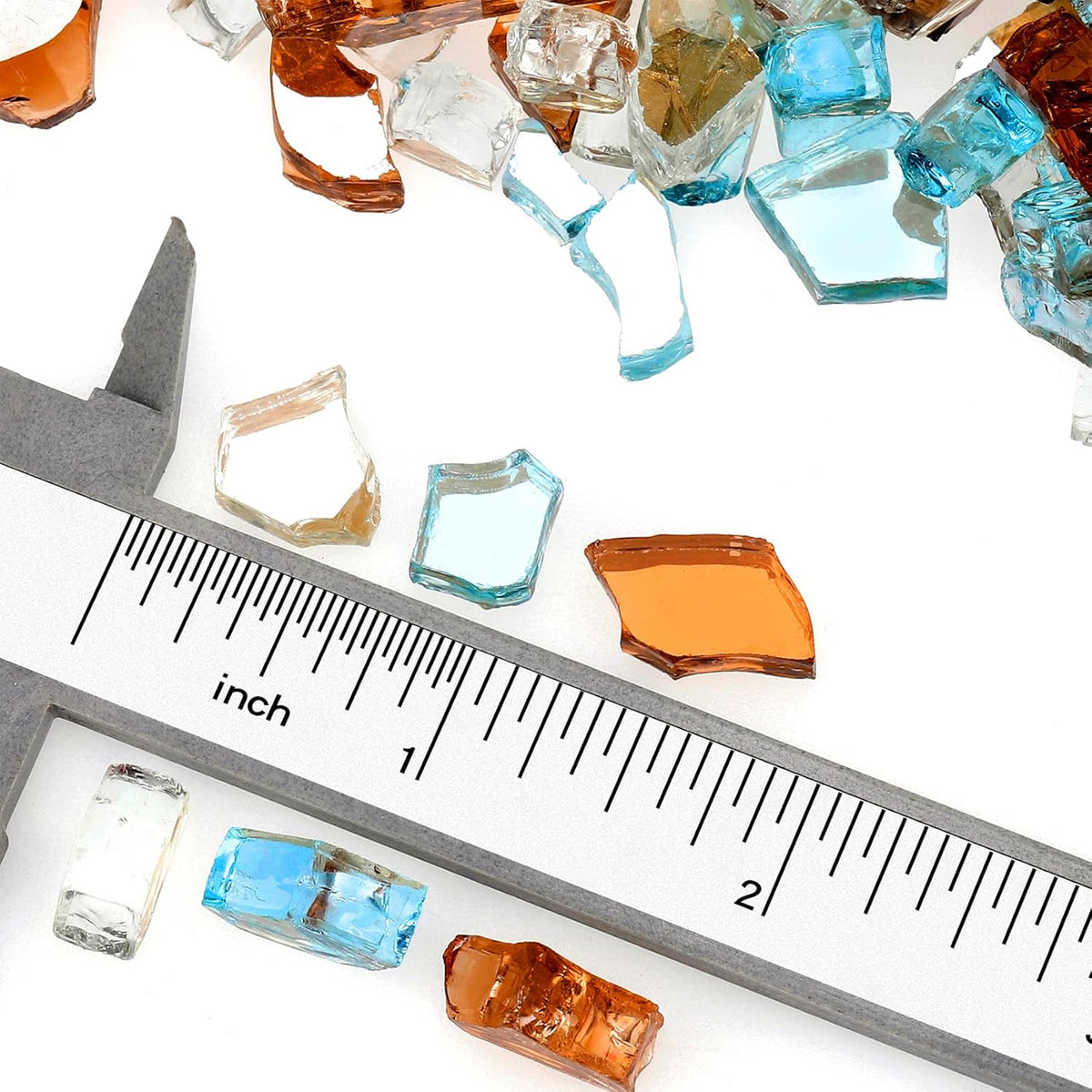 Mr. Fireglass Blended Reflective Fire Glass for Fire Pit Fireplace and Landscaping, 10 Pounds 1/4 Inch Mixed Colored High Luster Fireglass Rocks for Outdoor and Indoor Use Aqua Blue+Copper+Platinum