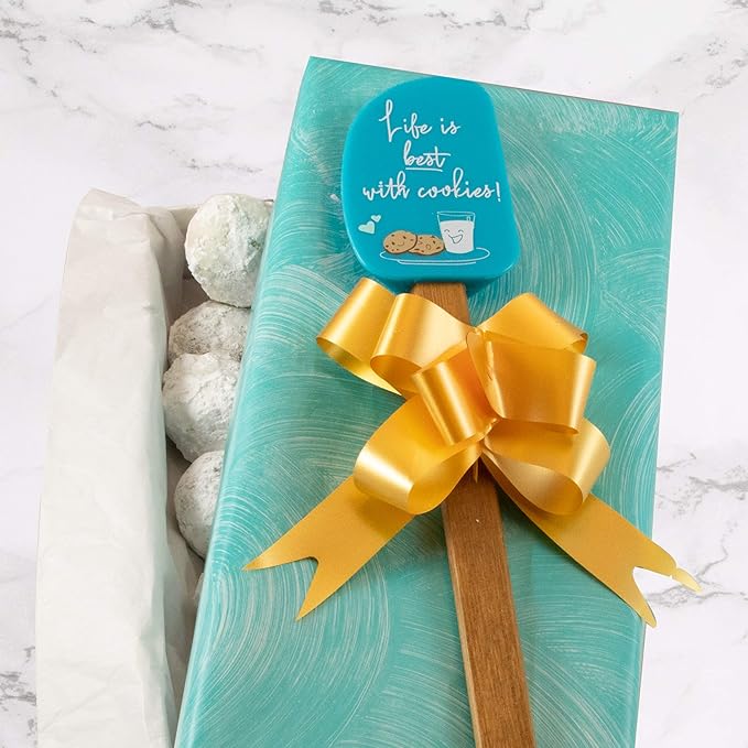 3 Piece Fun Silicone Spatula Gift Set with lovely bow and photo gift card. Easy clean, durable, high temperature and stain resistant. Bamboo handles. Great for gifts, baking, cooking, sauteing.