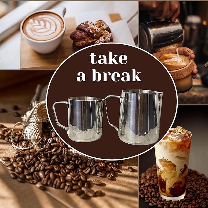 Milk Frothing Pitcher Set 20oz/600ml, 304 Stainless Steel Milk Frother Cup with Cocoa Shaker, Latte Art Pen, Stencils, Espresso Machine Accessories & Coffee Barista Tools Latte Pitcher Gift