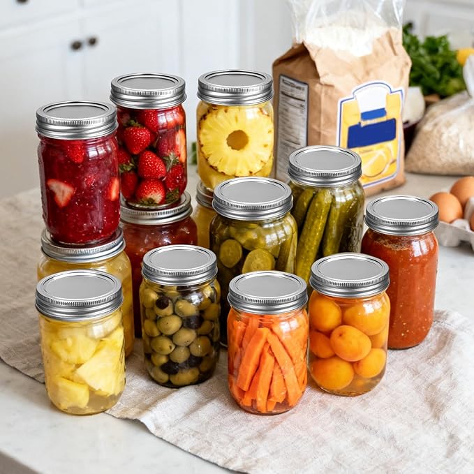 Palksky Stainless Steel Wide Mouth Canning Lids and Rings, Airtight/Rustproof Mason Jar Lids with Bands Set of 4