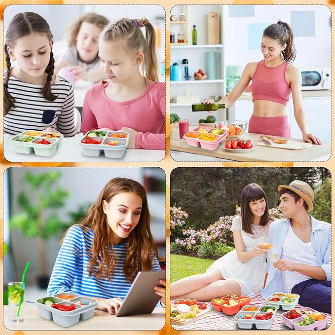 7 Pack Meal Prep Containers, 4 Compartment Bento Snack Boxes, Reusable Divided Lunch Box Containers for Adults, Kids, Toddlers, Travel, Work, School