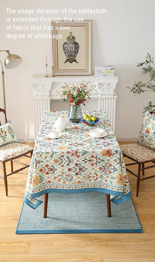 ISAENNE Designer Linen Elegant Long Rectangle Table Cloth,Colorful Floral Bohemian Tablecloth,Wrinkle Resistant Decor Tablecloths for Dining Thanksgiving Kitchen,63"*94"-Floralsea A