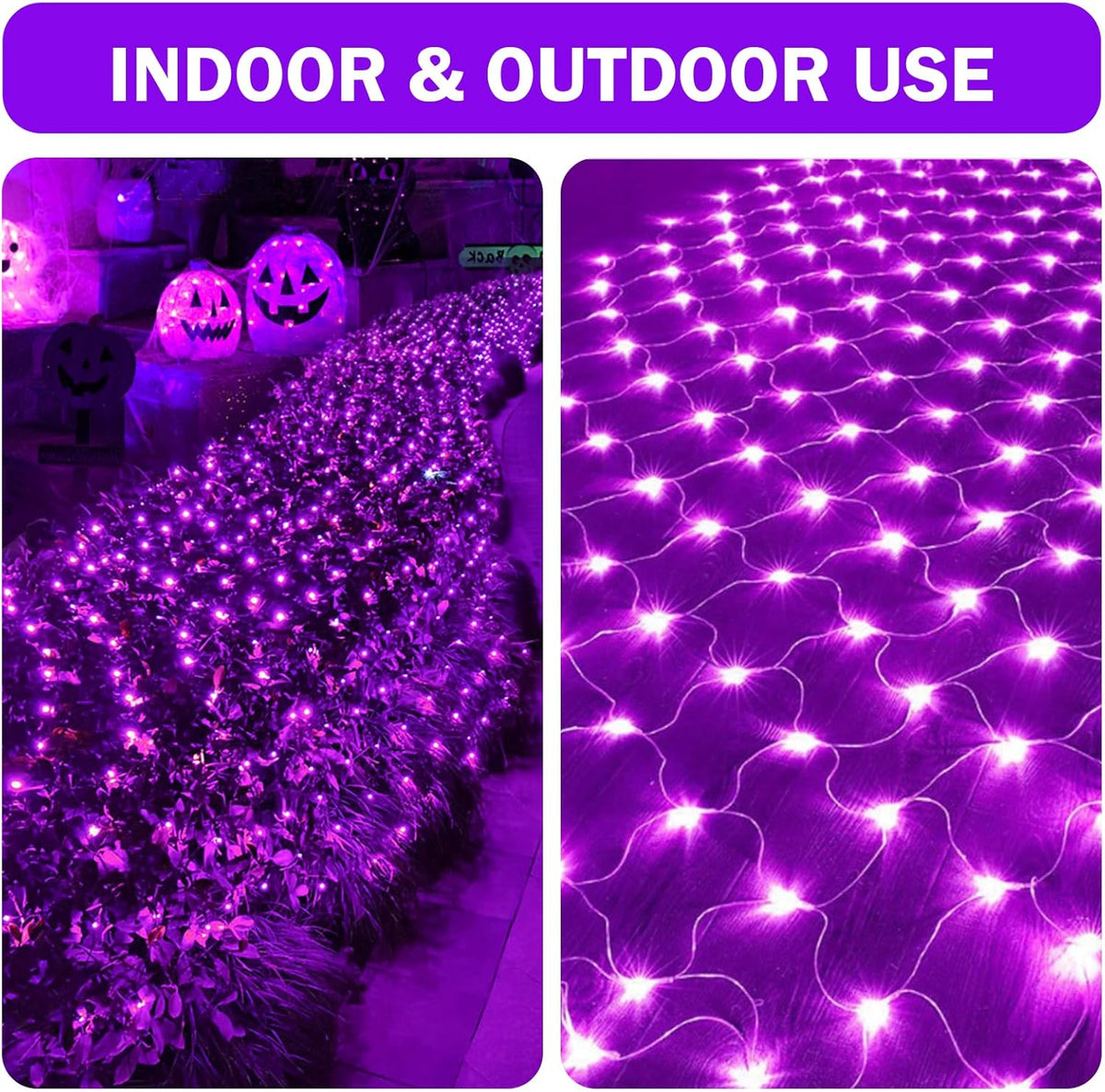 HeKation Halloween Net Lights Outdoor, Purple Halloween Net Mesh Lights 200 Led Bulbs Waterproof, for Indoor, Curtain, Tree, Bush, Party, Wedding, Fairy, Wall(9.8'x6.6', Plug in)