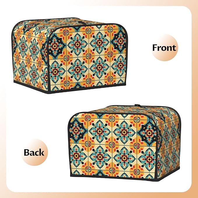 Brown Boho Tile Covers for 4 Slice Toasters,Cute Country Bread Machine Cover with Handle,Washable Stain Resistant Kitchen Small Appliance Cover Dining Decor