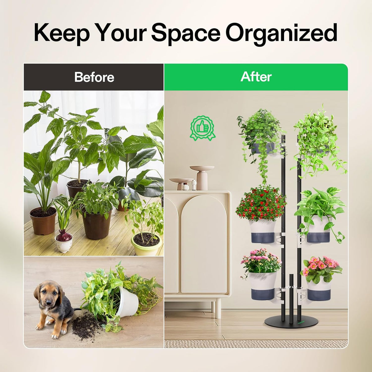 VIVOSUN Metal Plant Stand, 6-Tier Tall Vertical Planter Tower with Self-Watering Planters, Modular Shelf for Indoor & Outdoor Use