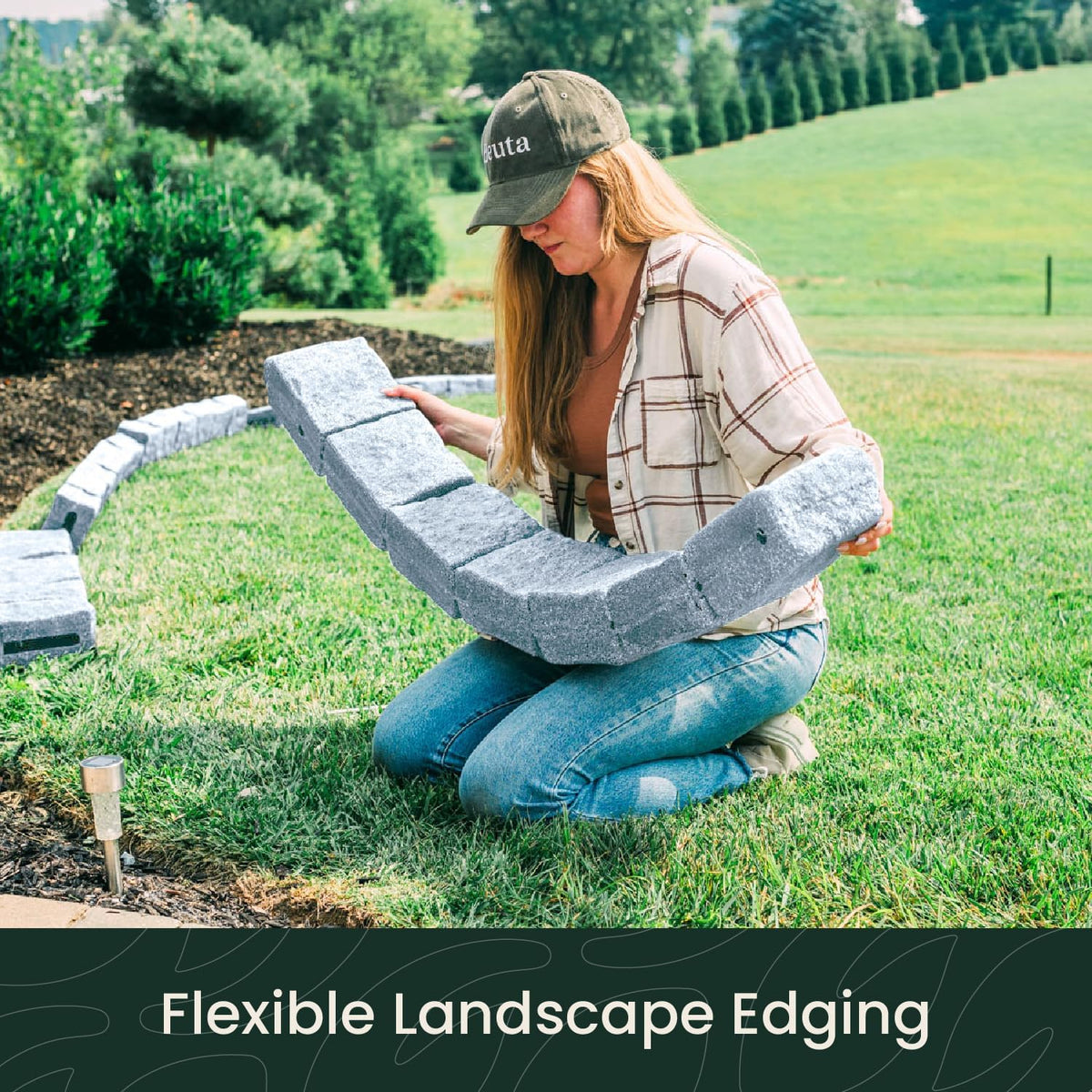 Beuta Landscape Edging | Garden Edging Border | Faux Stone Blocks for Lawn Edging, Flower Beds & Yard Edging – 1 Pack | Each Section Has 6 Blocks 48" L x 4" W x 6.5" H | 2 Spikes | Greystone
