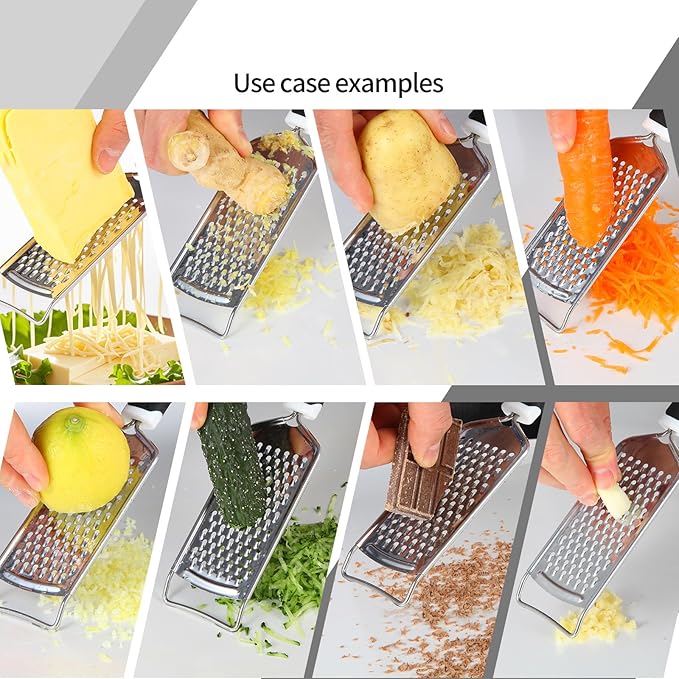 Handheld Cheese Grater - Mirror Stainless Steel Blades, Lightweight & Ultra-Smooth & Rustproof - Non-Slip Comfortable Handle for Parmesan, Mozzarella, Hard & Soft Cheeses - Dishwasher Safe