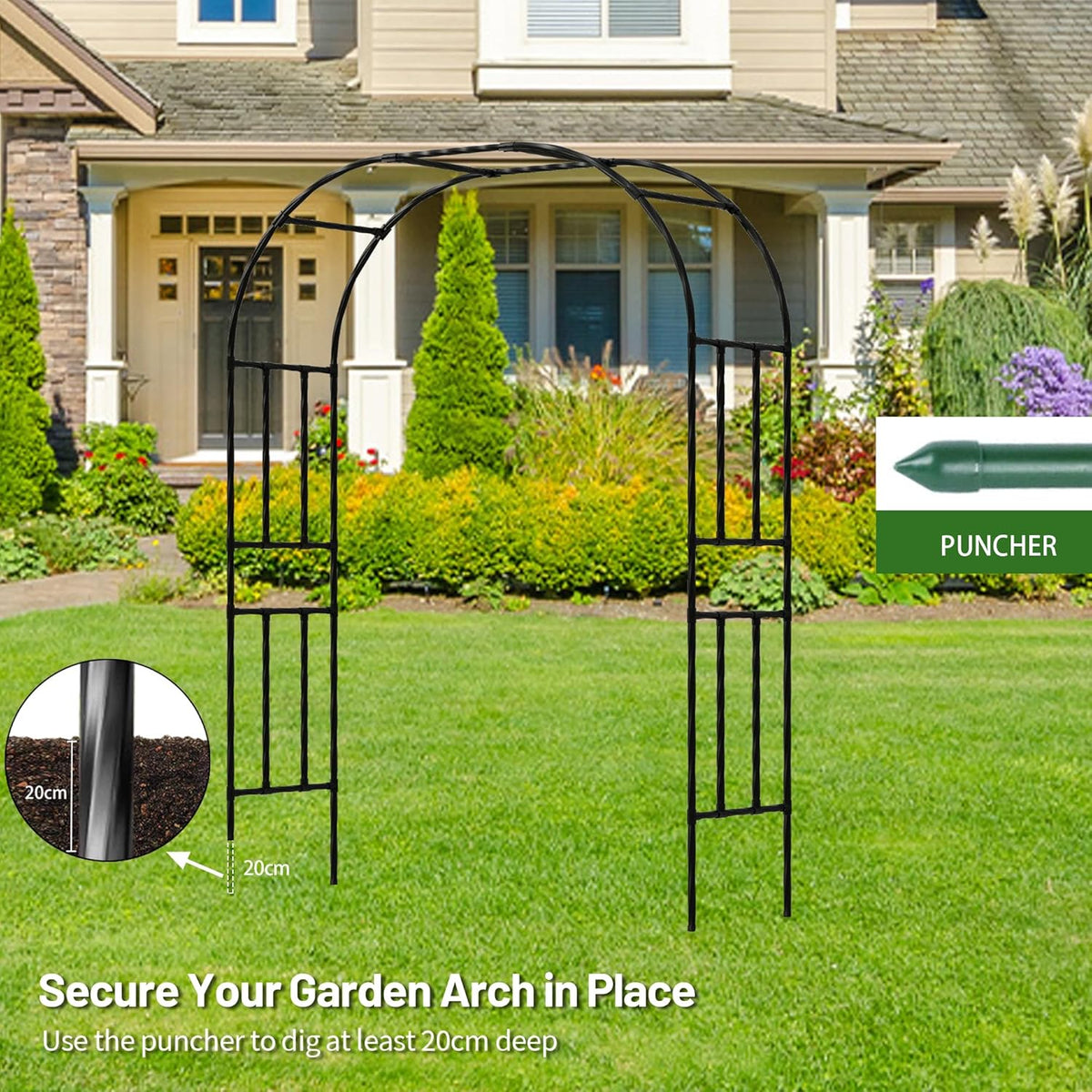 Twira Garden Arch Trellis, 7.9FT(240cm) Metal Garden Arbor Trellis for Climbing Plants Outdoor, Large Wedding Arch for Ceremony, Black Archway Trellises Decoration for Lawn, Patio, Backyard
