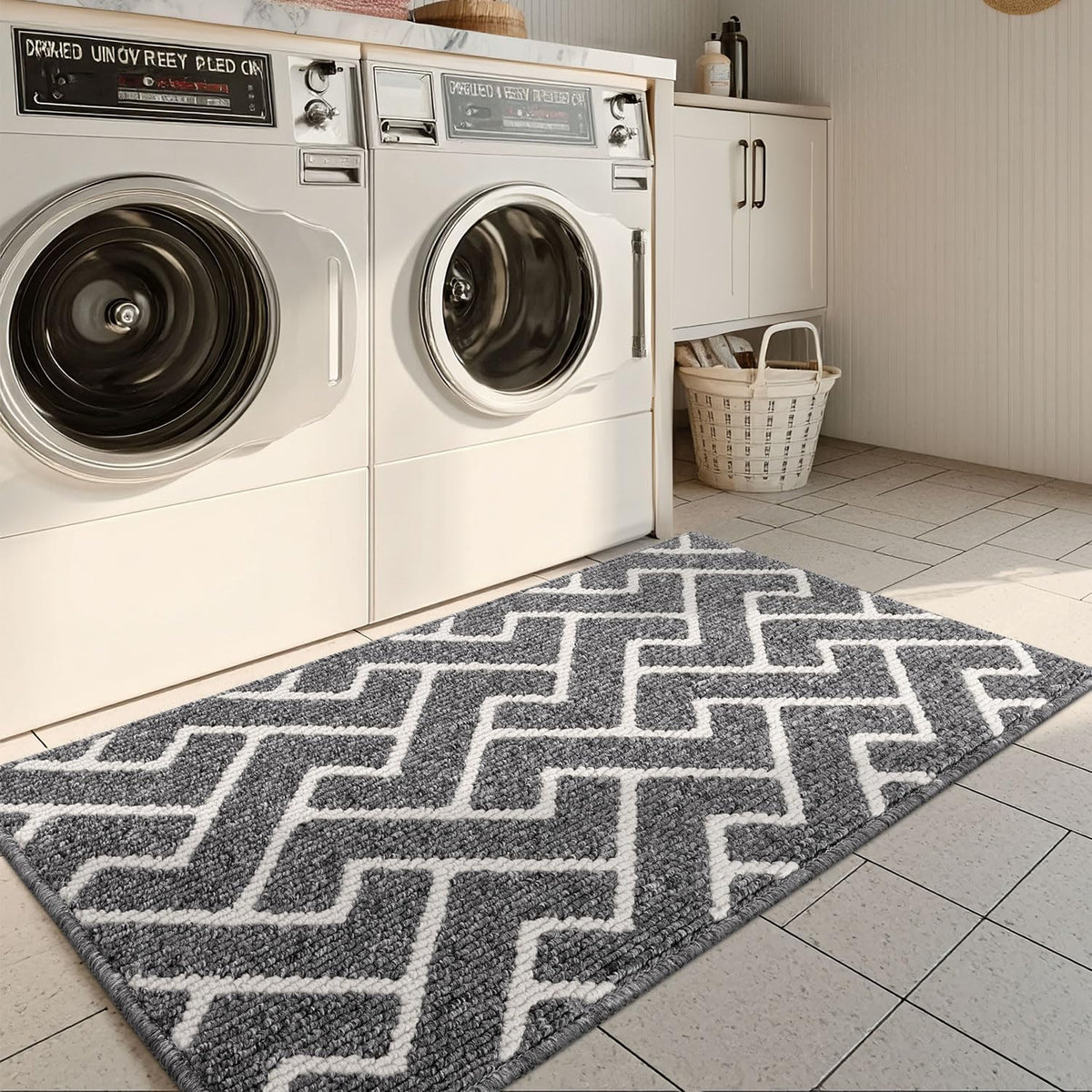 hicorfe Kitchen Rugs and Mats Sets,Super Absorbent Polypropylene Non-Slip Rug,Soft Comfort Floor Mat,Washable for Kitchen,Hallway,Office,Sink,Laundry(24" x 35",Grey)