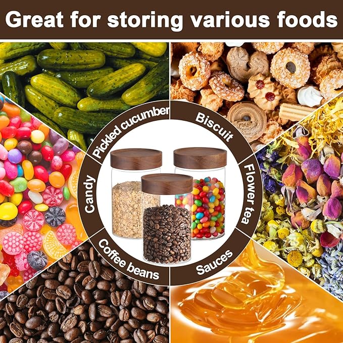 Glass Jars with Airtight Lids, 2 Pack 29oz Glass Mason Jars with Wood Lids, Wooden Screw-on Top Coffee and Sugar Containers for Pantry Storage, Tea, Cereal, Oats, Flour, Cookie, Candy