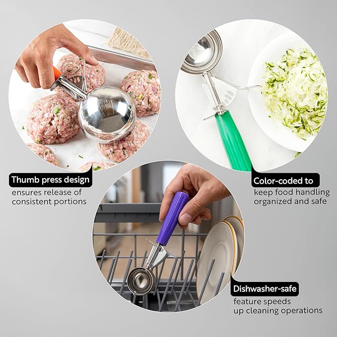 Restaurantware 2.75 Ounce Portion Scoop, 1 Trigger Release Stainless Steel Cookie Scoop - With Blue Handle, Stainless Steel Disher, For Portion Control, Cookie Dough, Cupcake Batter, Or Ice Cream