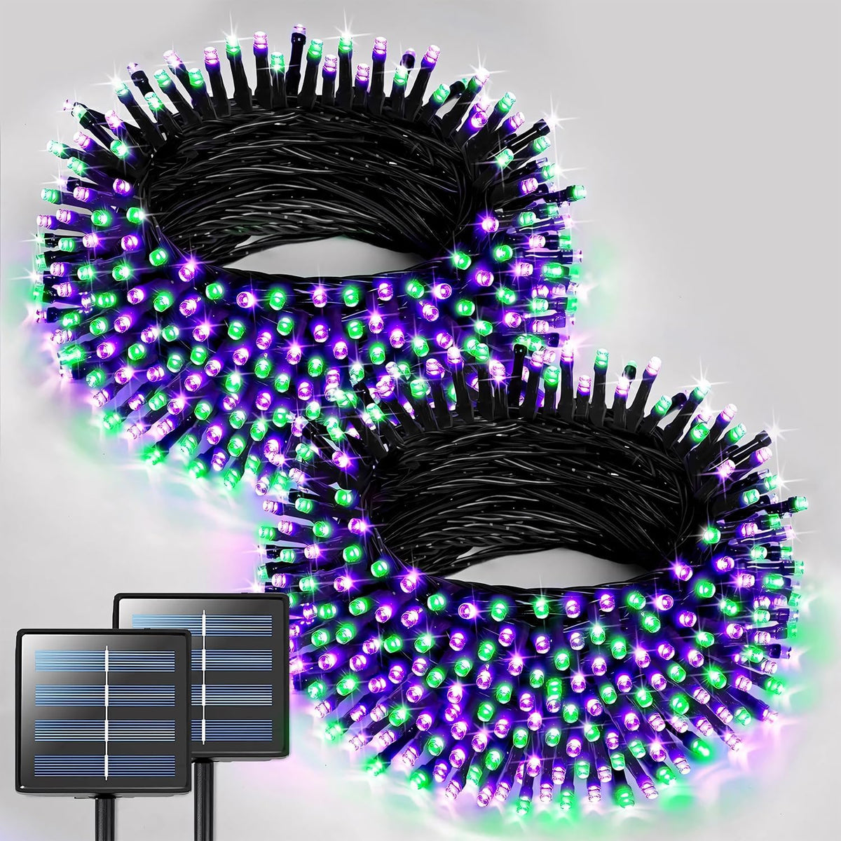 JMEXSUSS 2 Pack Purple and Green Halloween Lights, Total 400 LED 151FT Solar Halloween Lights Outdoor Waterproof, 8 Modes Solar Christmas String Light for Outside Tree Patio Decorations