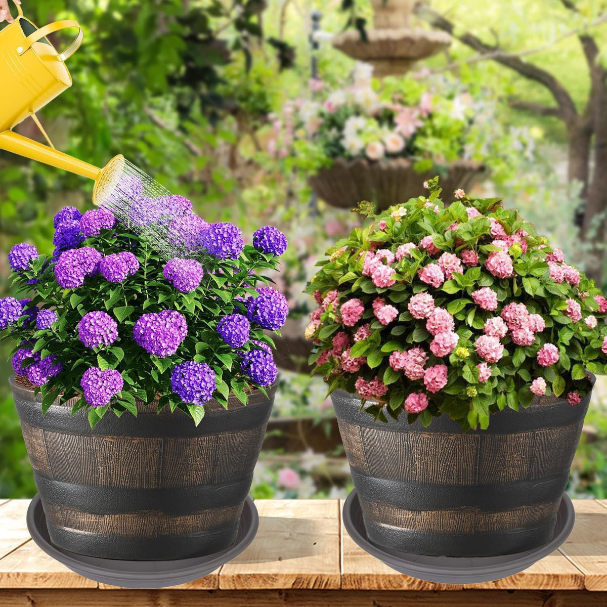 2 Pack of 22 inch Plant Saucer, Large Plant Tray, Heavy Sturdy Plant Drainage Tray for Indoors, Bird Bath Bowls, Sturdy Plastic Pot Tray for Planter 20 21"(Brown)