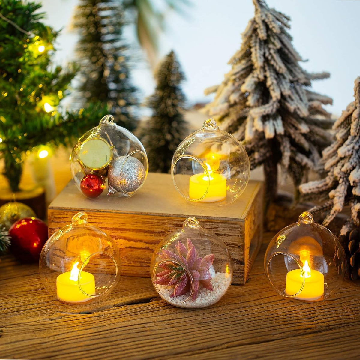 Sziqiqi 3.15" Glass Globes Glass Bulbs Hanging Tea Light Holder Terrarium Container Wedding Centerpiece Backyard Decoration Christmas Ornaments 10pcs+2 Extra
