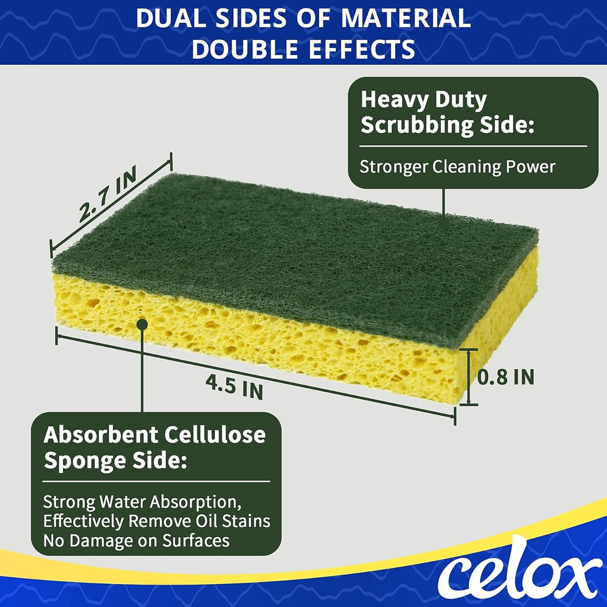 CELOX 36 Pack Dish Sponge for Kitchen, Dual Sided Scrub Sponge Heavy Duty, Non-Scratch Sponges Perfect for Kitchen Dishwashing and Household Cleaning, Highly Absorbent and Easy to Dry for Reuse