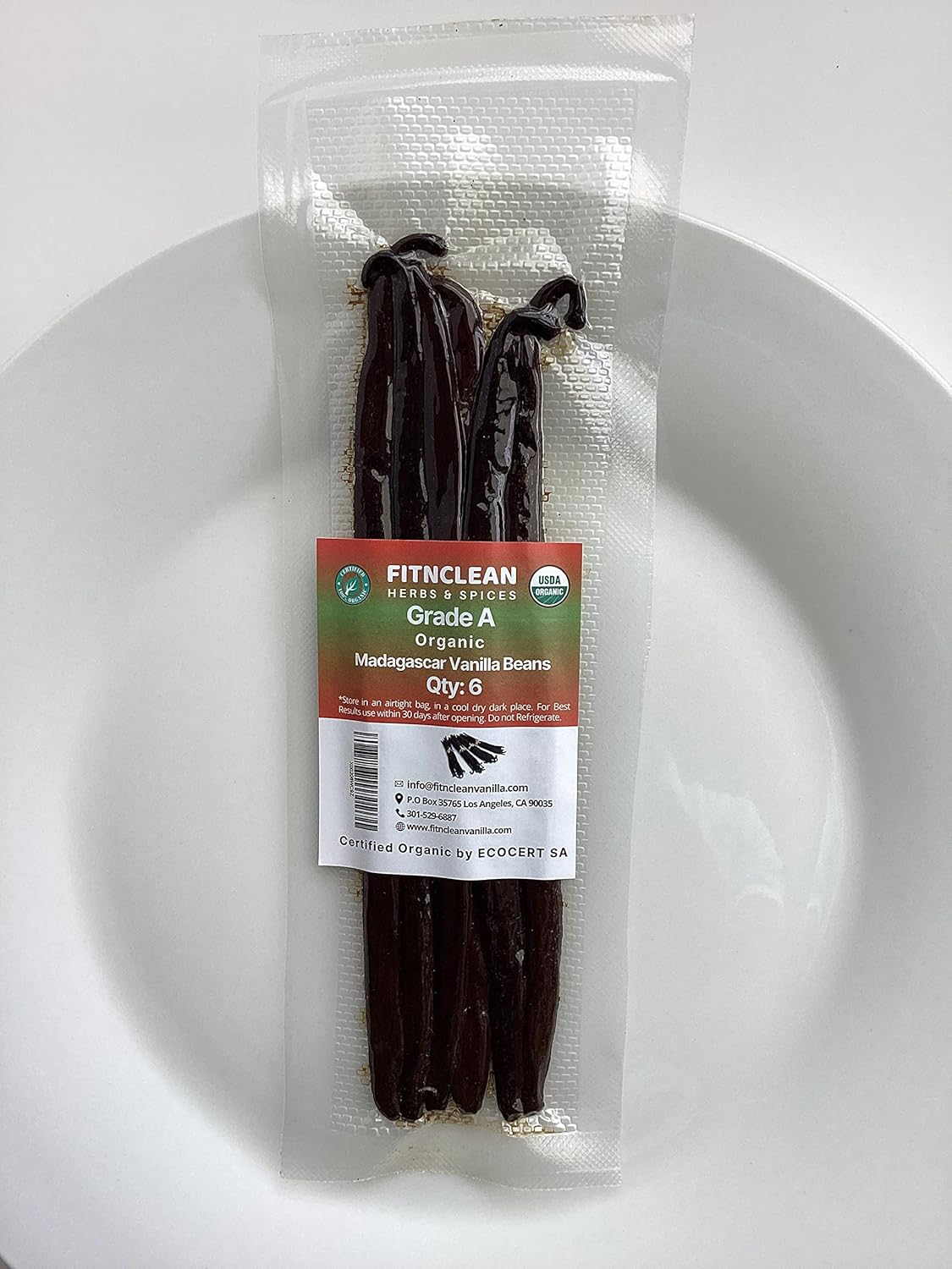6 Organic Vanilla Beans Madagascar Grade A for Extract, Cooking and Baking by FITNCLEAN VANILLA| Certified USDA Organic. 6"-7.5" Bourbon Fresh Gourmet NON-GMO Whole Pods.