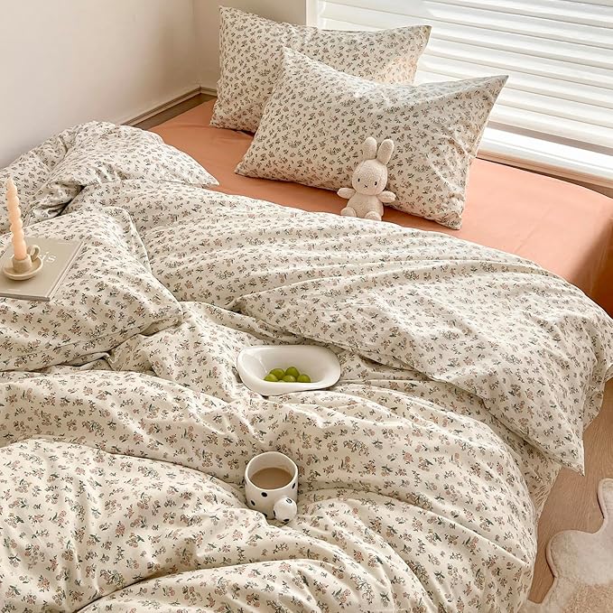 Boho Floral Comforter Set Twin XL Garden Style Bohemian Flowers Comforter for Twin XL Bed Fluffy Soft Girl Floral Bedding Comforter with 2 Pillowcases Vintage Botanical Comforter Set All Season