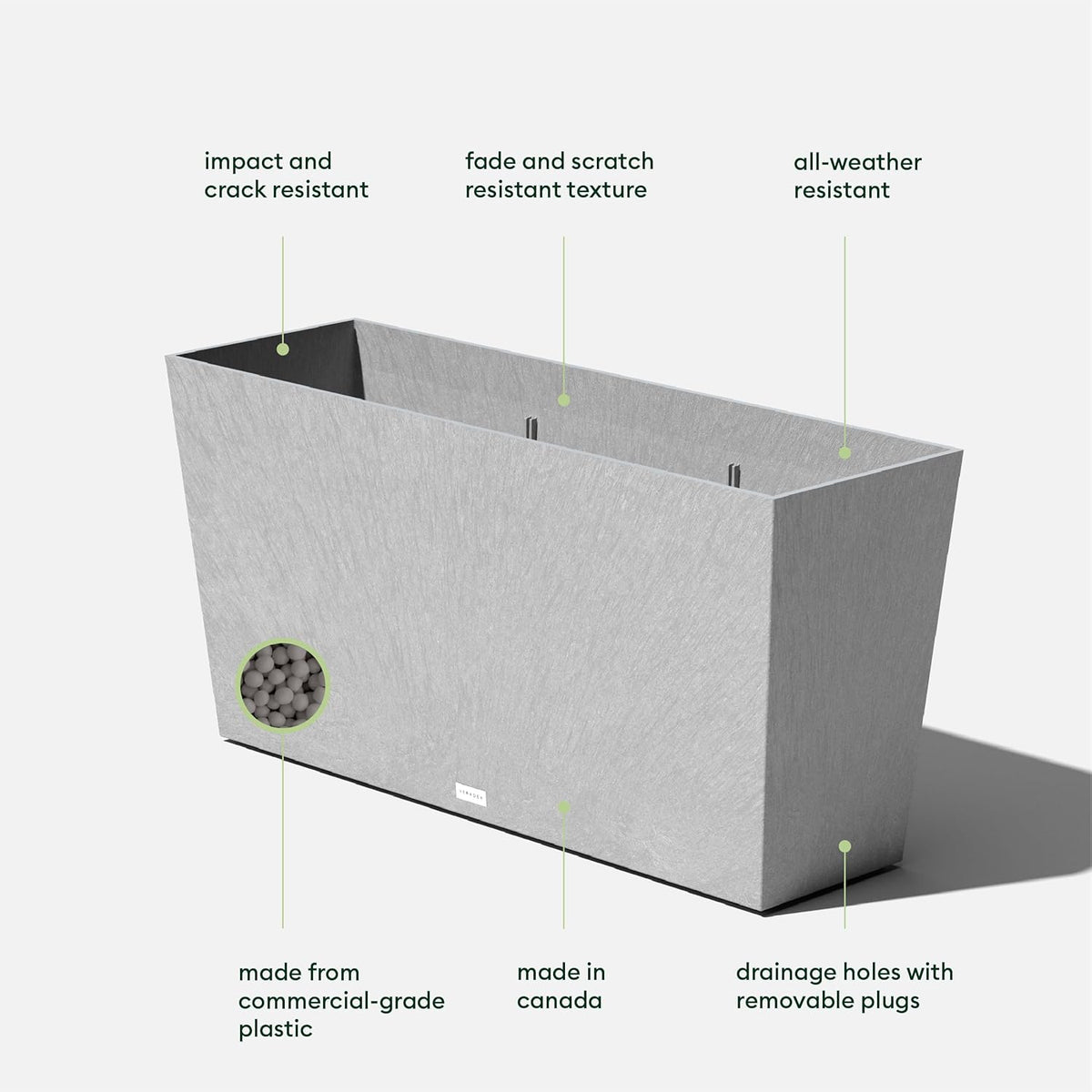 Veradek Pure Series Midori Trough Planter - Large Rectangular Planter for Indoor or Outdoor Deck/Porch | Durable All-Weather Use with Drainage Holes | Modern Decor for Shrubs, Flowers, Small Plants