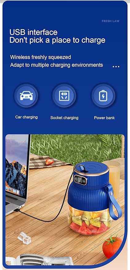 Portable Blender,Portable Blender for Shakes and Smoothies, Personal Size High Speed Blender,21oz USB C Rechargeable Blender for Travel/Picnic/Office/Gym/Sport (BLUE WITH CUP LID)