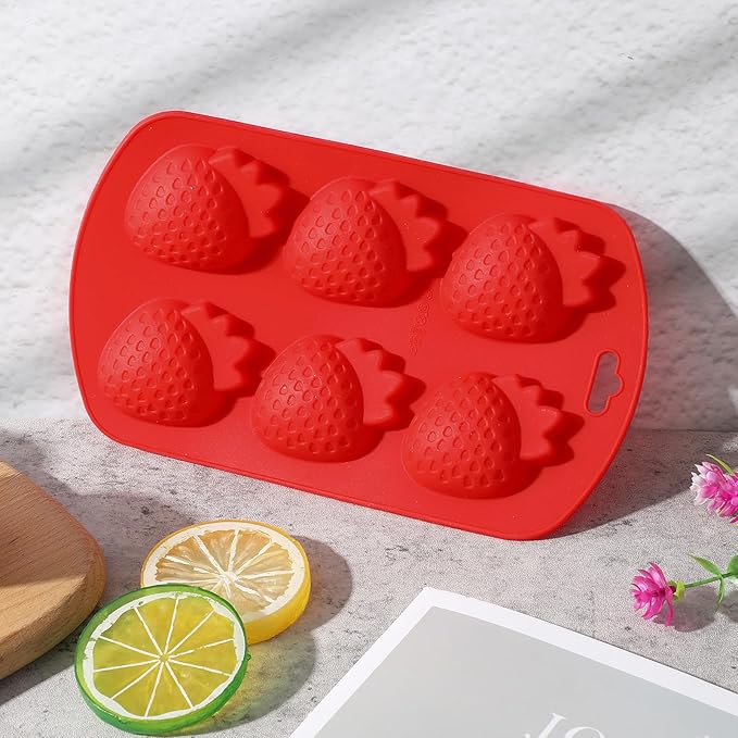 Ymapinc 3D Strawberry Mold Silicone, 2pcs Fondant Molds for Cake Decorating, Fruit Silicone Molds for Chocolate/Candy/Clay/Candle, Cookie Mold Baking Supplies (Red)
