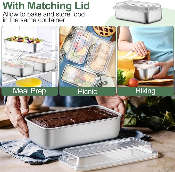 TeamFar Loaf Pans for Baking Bread, 9 x 5 Inch Stainless Steel Bread Loaf Pan with Lid, Meatloaf Pan Tin for Homemade Bread, Brownies, Meal Prep, Storage, Healthy & Dishwasher Safe - Set of 3