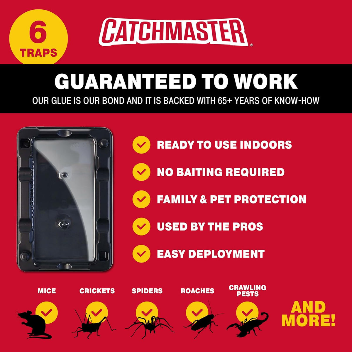Catchmaster Mouse & Insect Glue Traps 6-Pk, Adhesive Rodent & Bug Catcher, Mouse Traps Indoor for Home, Sticky Glue Boards for Mice and Insects, Pest Control for House & Garage