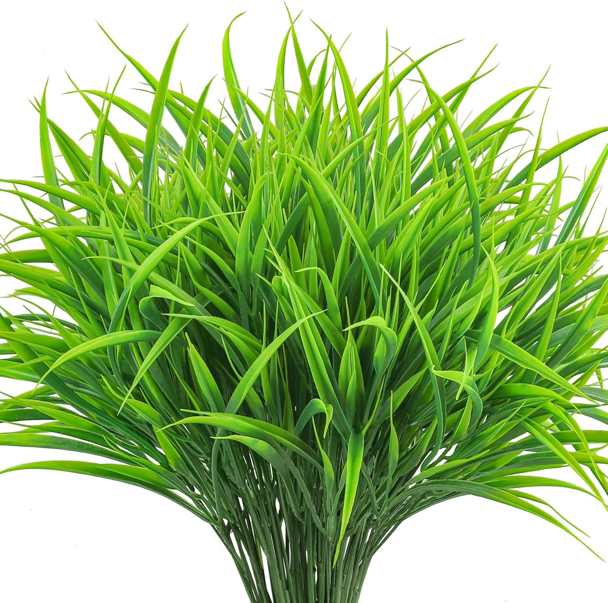 Ouddy Decor 16 Bundles Artificial Plants Outdoor Fake Grass Greenery Stems UV Resistant Faux Plastic Shrubs for Spring Summer Garden Pathway Window Box Front Porch Home Decor, Green