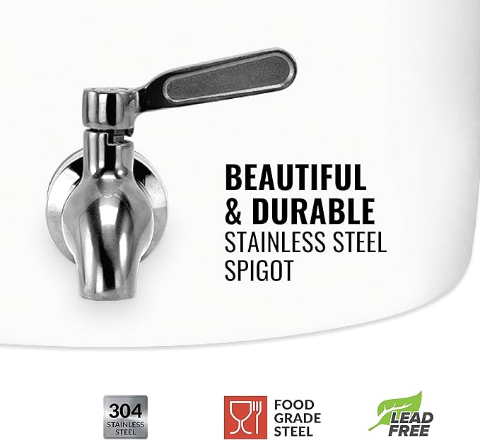 Geo Sports Porcelain Ceramic Crock Water Dispenser, Stainless Steel Faucet, Valve and Lid Included. Fits 3 to 5 Gallon Jugs (Green Stripe)