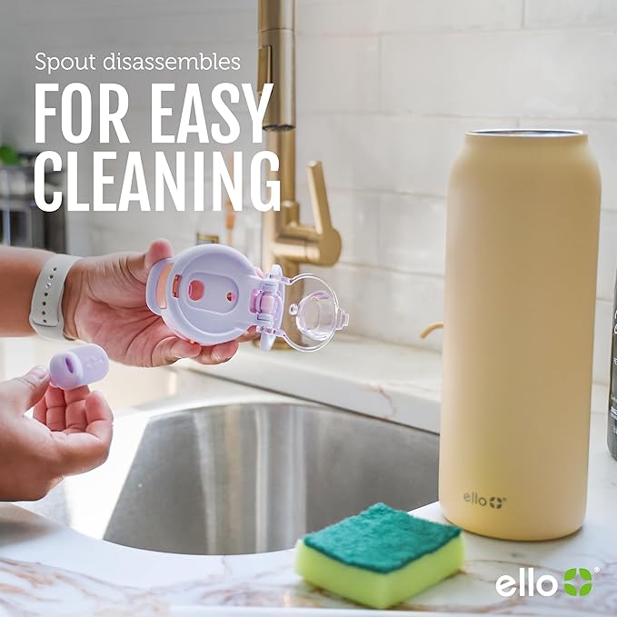 Ello Pop & Fill 32oz Stainless Steel Water Bottle with QuickFill Technology, Double Walled and Vacuum Insulated Metal, Leak Proof Locking Lid, Straw and Chug, Reusable, BPA Free, Blossom Bliss