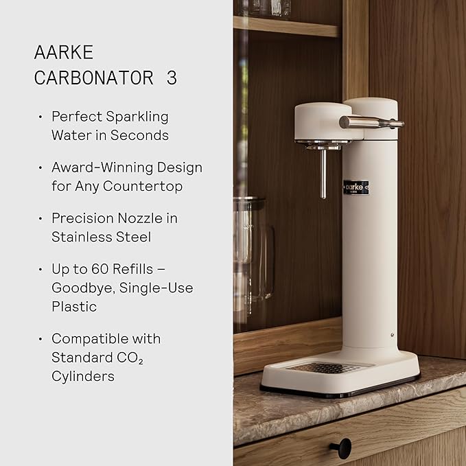 Aarke Carbonator lll, Sparkling & Carbonation Water Machine, Stainless Steel with PET BPA-Free Reusable Bottle Volume 1L/34 fl oz (Matte White)