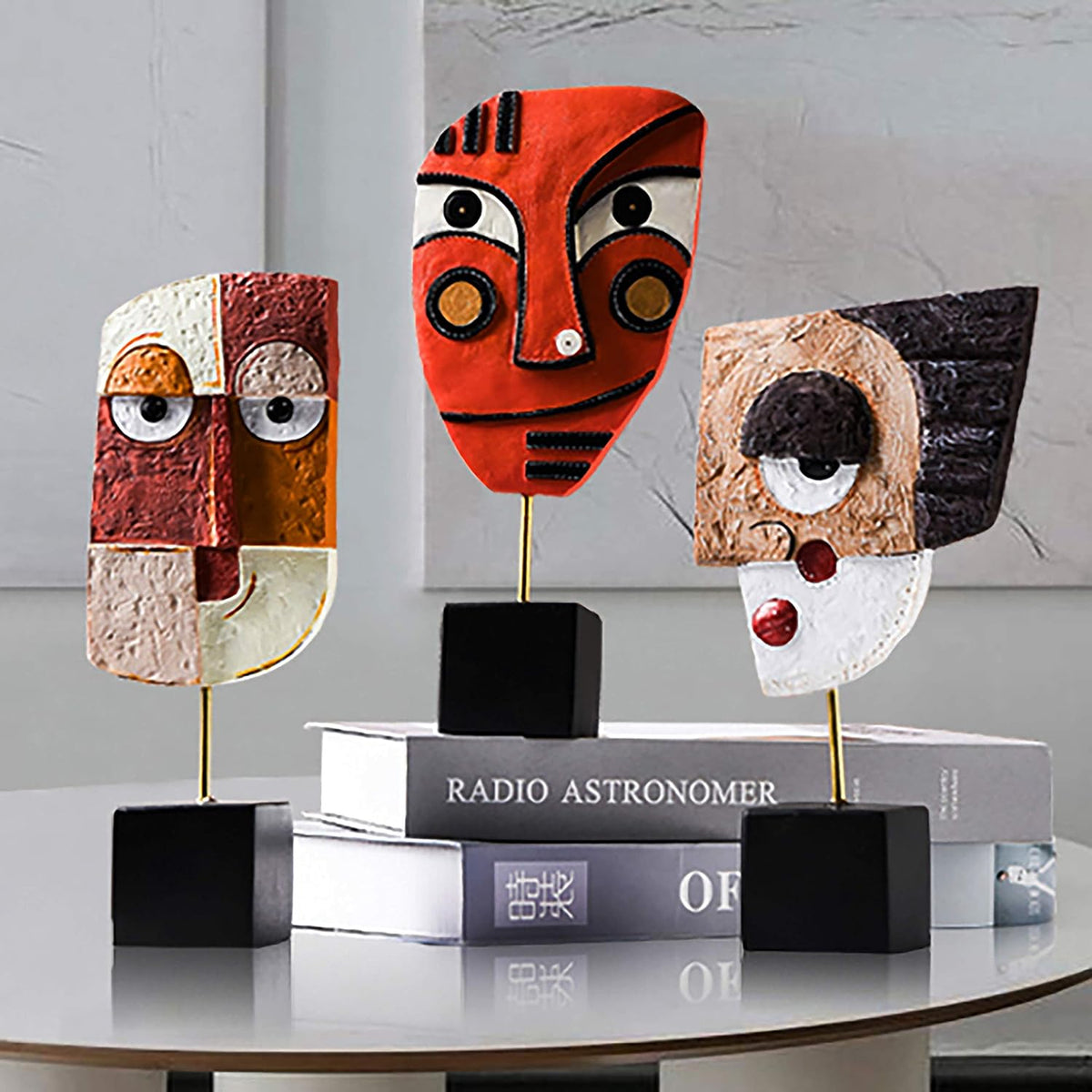 Smile - Handcrafted Statues Resin Abstract Sculpture for Home Decor Modern,African Art Tribal Figurines Decorations Items Accents Influencer Picks for Bookshelf,TV Stand,Living Room,Nightstand