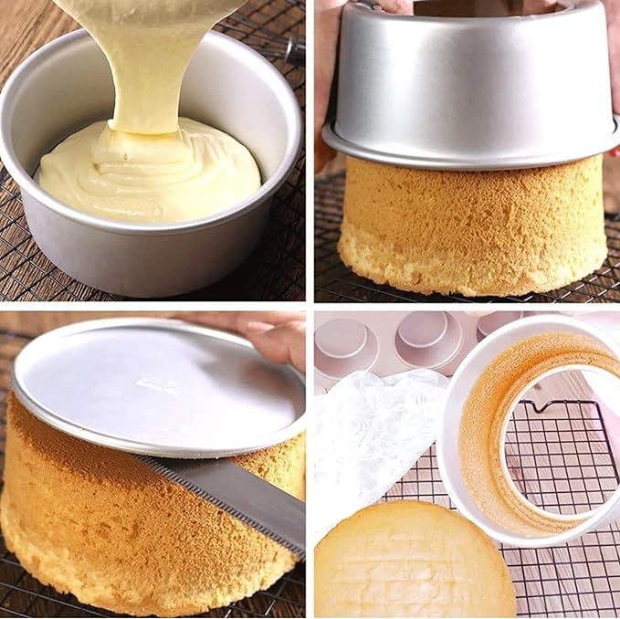 EXGOX 2 Pack 9-Inch Non-Stick Deep Aluminum Round Cake Pan With Removable Bottom For Wedding/Birthday/Christmas Cake Baking Round Cake Tin Set With Loose Base