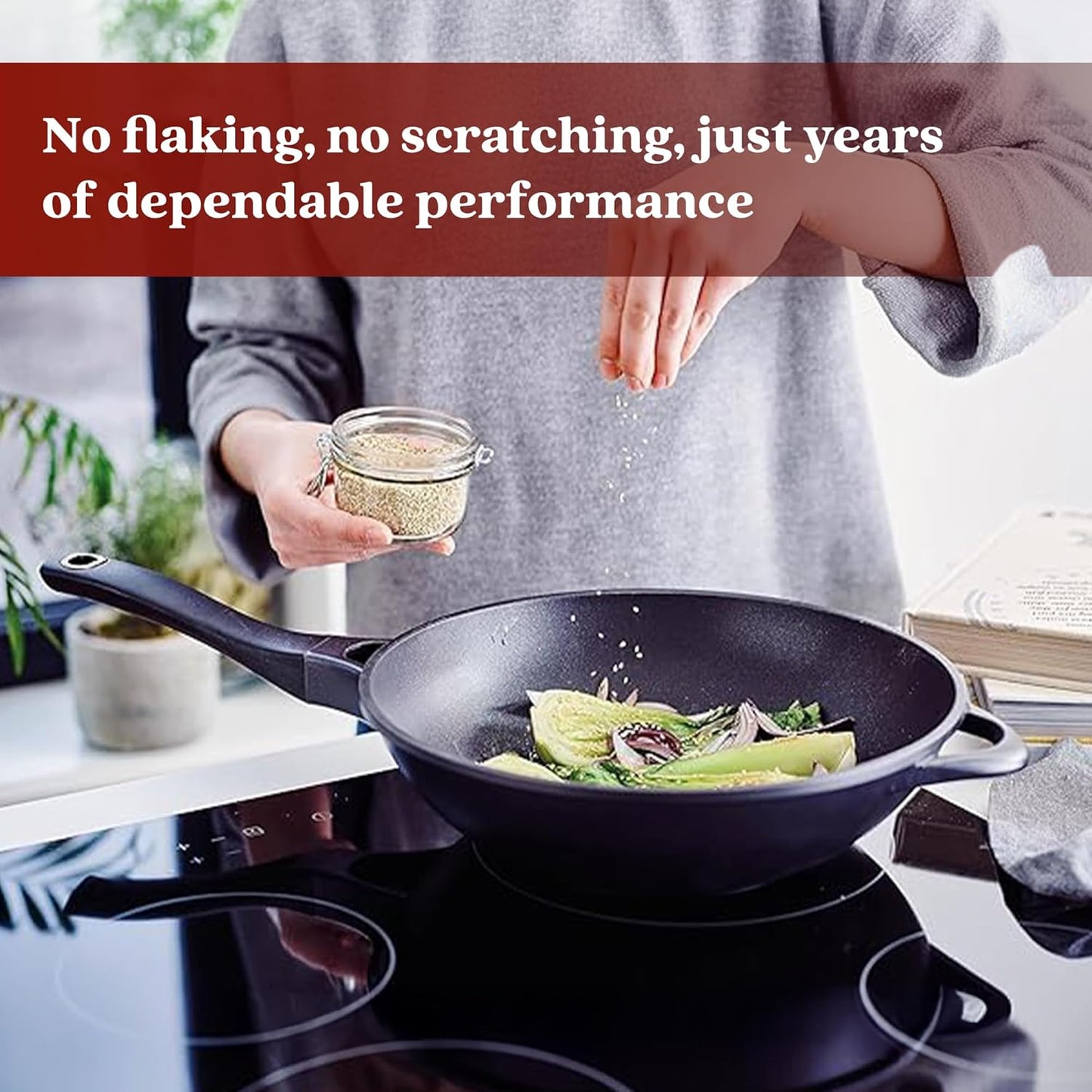Alva Energy 12" Ceramic Nonstick Wok – PFAS-Free, Non-Toxic Cookware – Fast, Even-Heating Recycled Aluminum with Stay-Cool Handle – Induction Ready & Easy to Clean